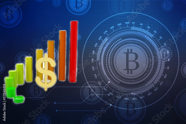 Fototapeta Dollar Financial Success Bar Chart Graph Growing Up 3d Render Illustration