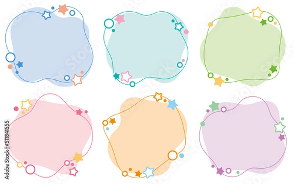Fototapeta ゆるい・いびつな形　ポップな星柄フレームセット　パステルカラー