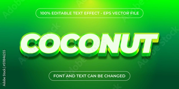 Obraz green coconut 3d editable text effect with gradient color
