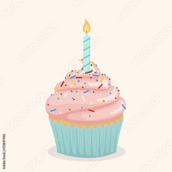 Obraz Cupcake with candle. Vector.