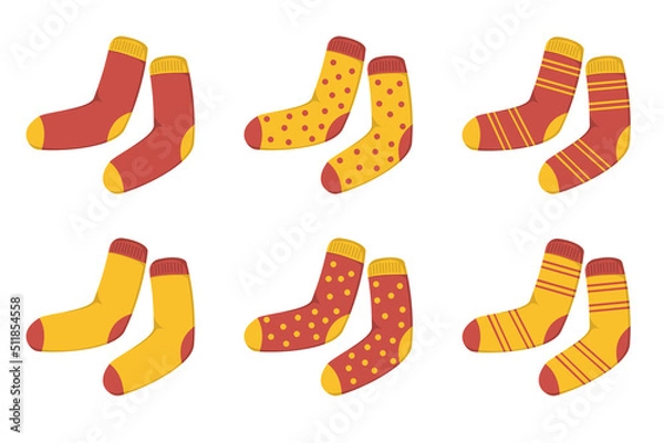 Obraz A set of red and yellow autumn socks in a flat style. Vector image.