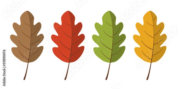 Obraz A set of autumn leaves in different colors in a flat style. Vector image.