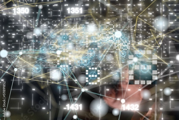 Fototapeta Neural network 3D illustration. Big data and cybersecurity