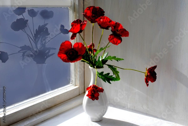 Fototapeta Mohnblumen am Fenster