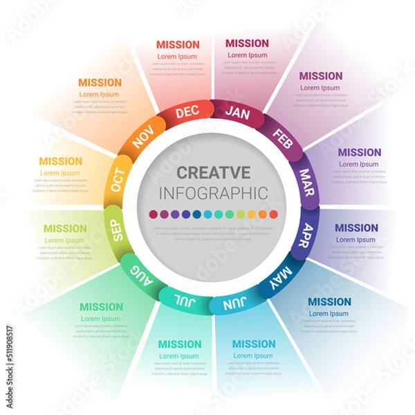 Fototapeta Infographic circle design for 12 options, steps or processes. can be used for Business concept