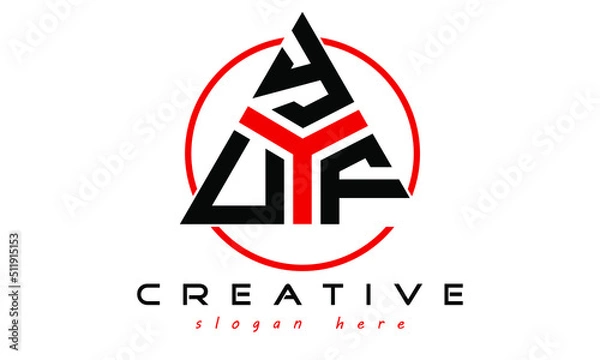 Fototapeta UYF three letter creative triangle shape in circle logo design vector template. typography logo | Letter mark logo | initial logo | wordmark logo | minimalist logo | gaming logo | emblem logo
