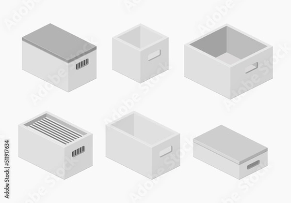 Fototapeta storage box white plastic isometric set vector flat illustration