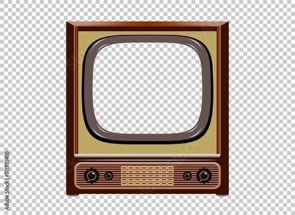 Fototapeta Vector retro television mock up isolate on transparent grid