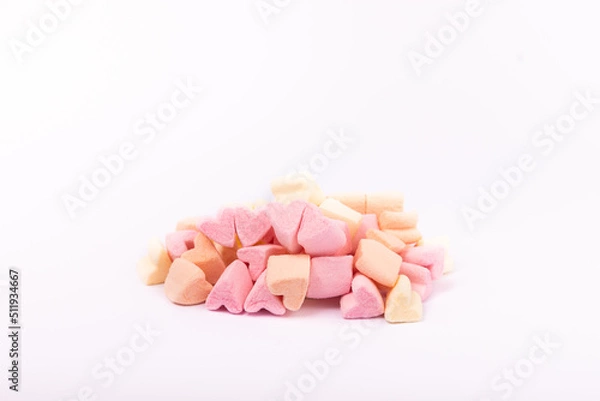 Fototapeta Delicious pink marshmallow isolated on white background. Sweets with strawberry flavor.