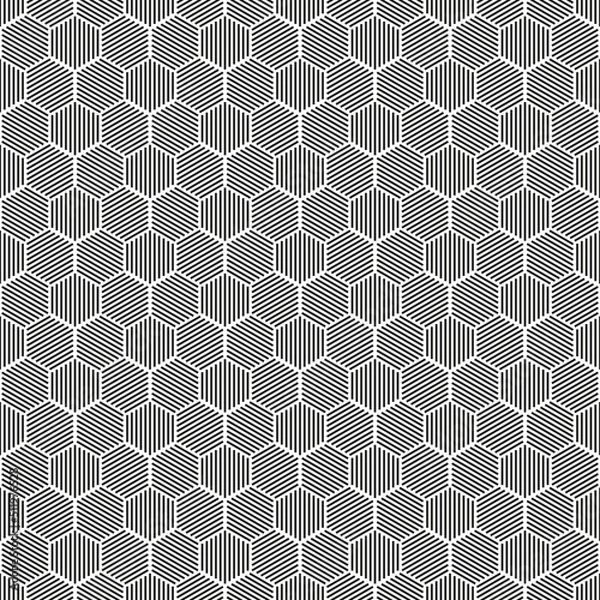 Fototapeta Seamless abstract geometric hexagon cross hatch woodcut pattern