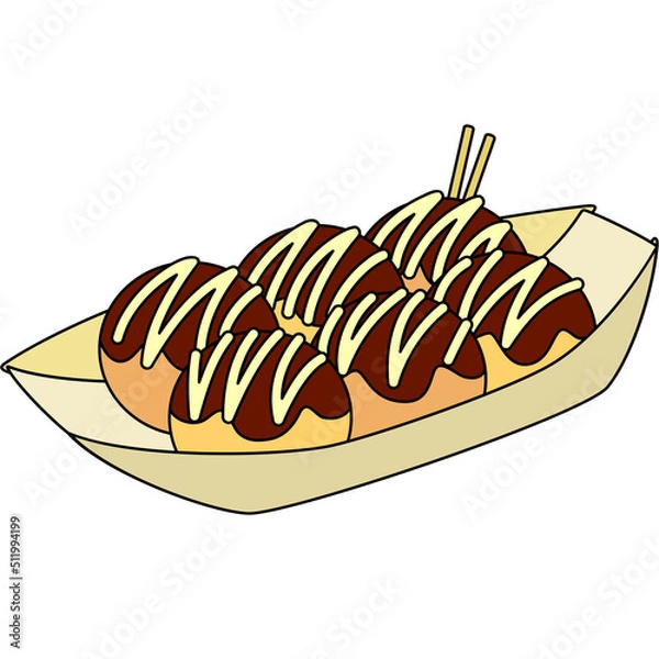Fototapeta たこ焼きのイラスト（アウトラインあり）