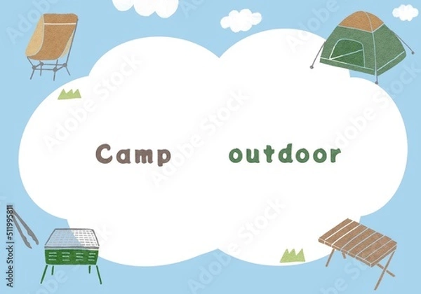 Obraz アウトドア・キャンプのかわいいフレーム素材