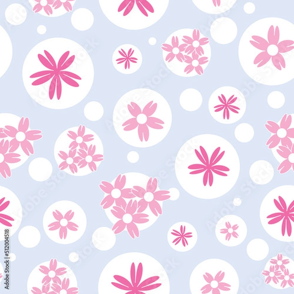 Fototapeta Vector blue background white pink cherry tree flowers and cherry blossom sakura flowers. Seamless pattern background
