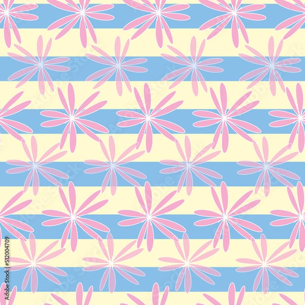 Fototapeta Vector yellow background white pink cherry tree flowers and cherry blossom sakura flowers. Seamless pattern background