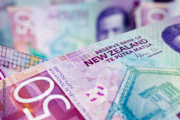 Obraz Close-up view of New Zealand banknotes.