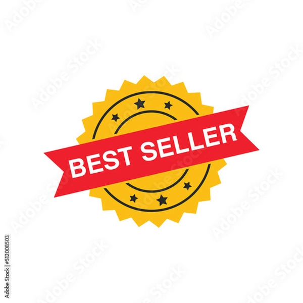 Fototapeta Flat vector illustration of best seller sign badge. Suitable for design element of sale stamp, quality product label, and warranty certificate.