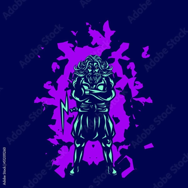 Fototapeta Zeus the mythology logo line pop art portrait god colorful design with dark background