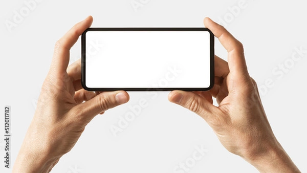 Obraz Phone mockup in hand - clipping path, Studio shot of smartphone with blank white phone screen for web site design, app for mobile phone and advertisement