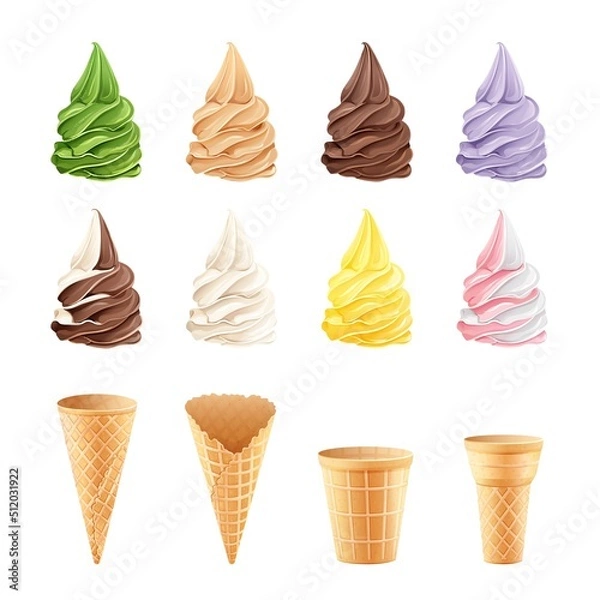 Fototapeta Vector set of ice cream and waffle cones