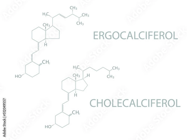Fototapeta  Ergocalciferol or cholecalciferol molecular skeletal chemical formula.	
