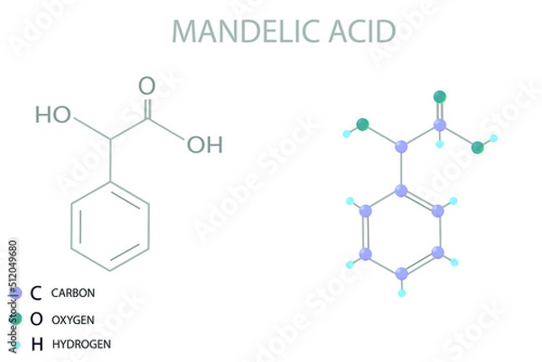 Fototapeta Mandelic acid molecular skeletal 3D chemical formula.	