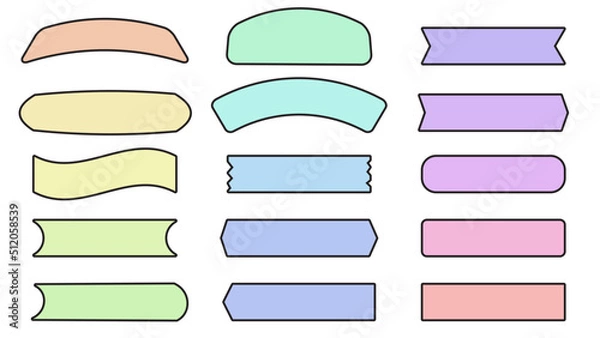 Fototapeta collection set of cute colorful banner decoration making tape, ribbon, bow for the planner, journal, notepad, memo, sticky note, reminder. cute and simple illustration for your design