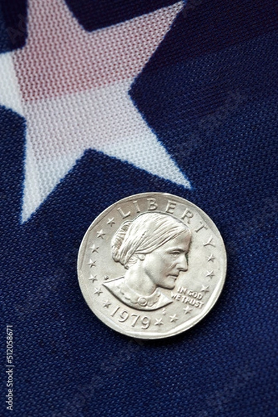 Obraz one dollar coin on american flag