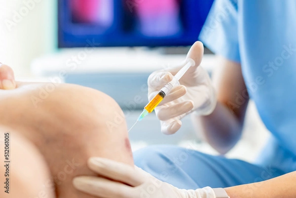 Fototapeta doctor make injection in knee