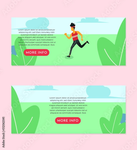 Obraz Man Running Flat Illustration Banner Set Design Template