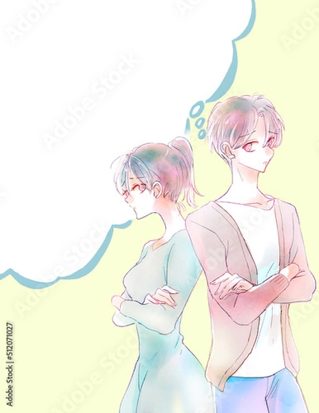 Fototapeta 悩み事のある男女　吹き出し