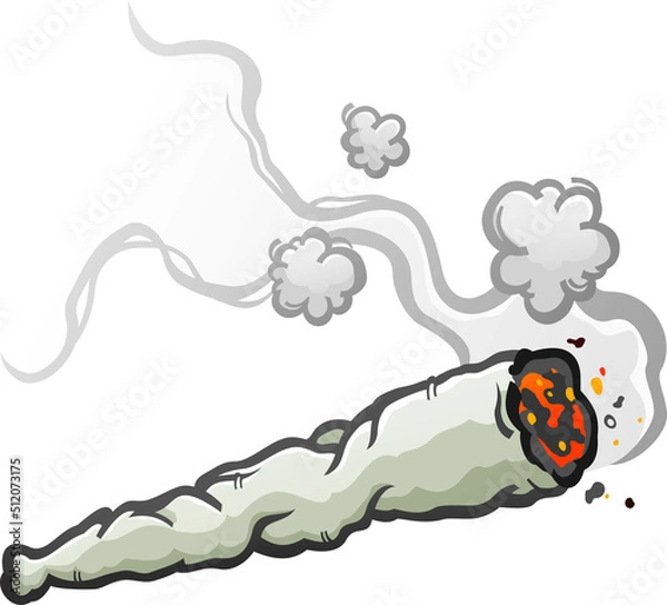 Obraz Smoking rolled marijuana joint burning cartoon vector illustration