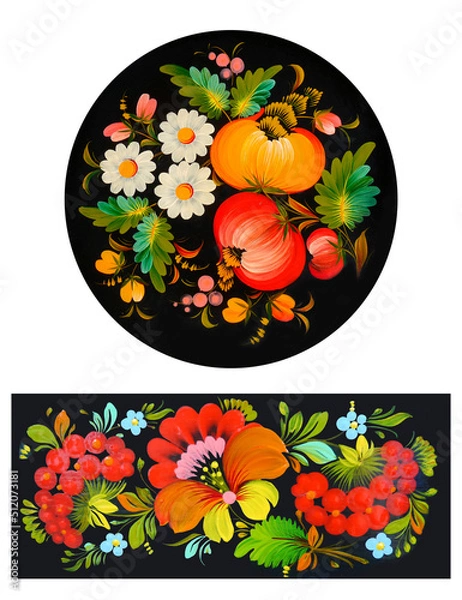 Obraz Ukrainian painted with Floral Ukrainian style of Petrykivka painting. Ukrainian decor on isolated background.
