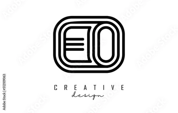 Obraz Black lines EO e o letters with monogram Logo Design.