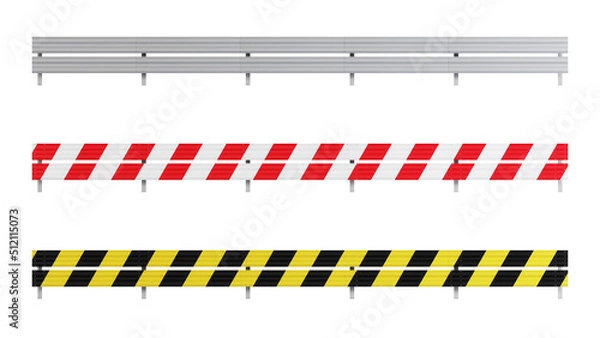 Obraz Set of Metal road barriers. Barrier for protection and control. 3D rendering.