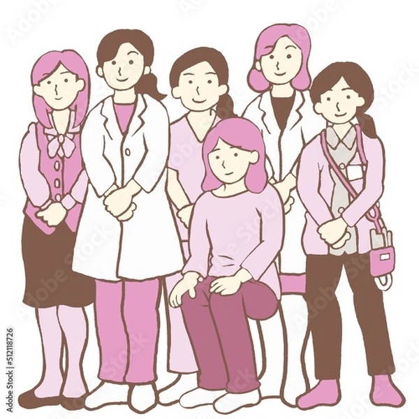 Fototapeta うつ病の女性と治療チームのイラスト