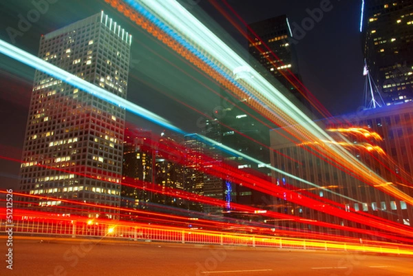 Fototapeta Long Exposure of bus in downtown Los Angeles.