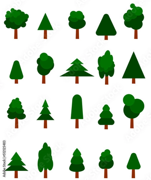 Fototapeta A set of trees in a flat game style, vector graphics.