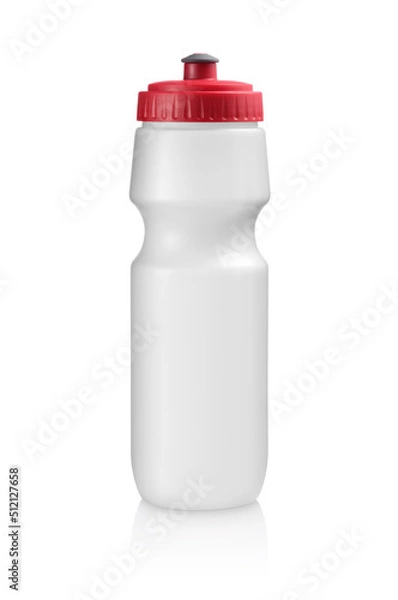 Fototapeta Simple white squeeze bottle with red cap, isolated on white