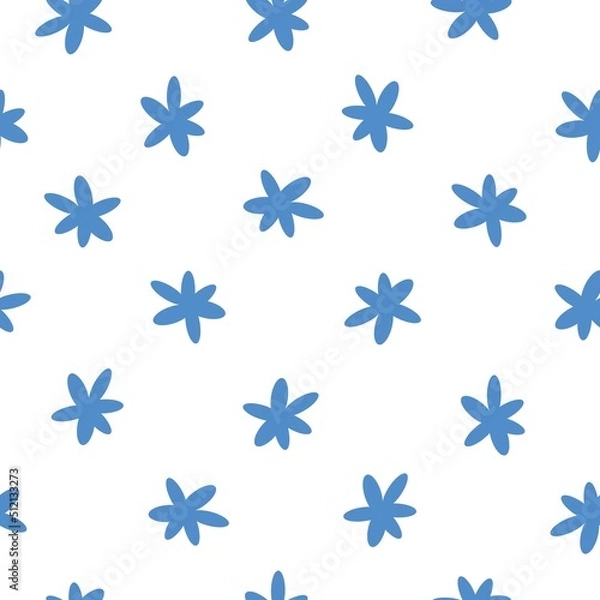 Fototapeta Seamless vintage abstract pattern. Cute blue flowers on a white background. Fashionable print for textiles and wallpaper.
