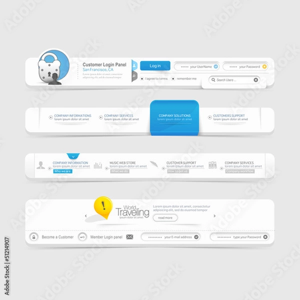 Obraz Website  template design menu navigation elements with icons