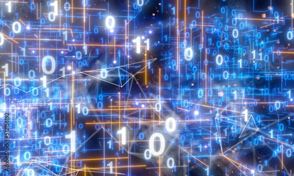 Fototapeta Neural network 3D illustration. Big data and cybersecurity