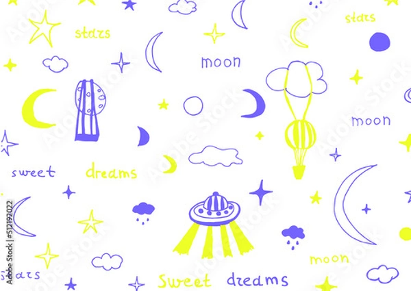 Obraz stars and moon cute pattern, vector illustration, wallpaper and background