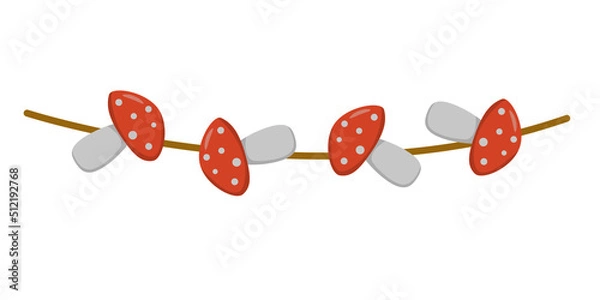 Obraz a set of mushrooms (fly agaricon) a string in a flat style. Vector image.