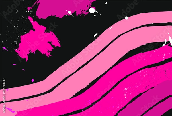 Fototapeta contrasting black pink background. smears of pink paint on a black background. abstract bright purple stripes. pink splashes and spots on a dark background