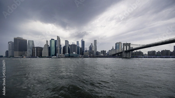 Fototapeta View of Manhattan and the Brooklyn Bridge from Brooklyn in New York City