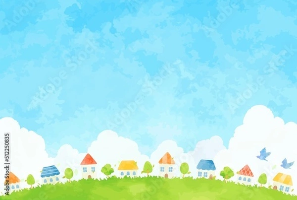 Obraz のどかな手描きの街並みイラスト