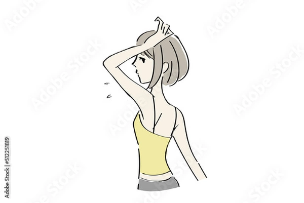 Fototapeta 脇の汗や匂いを心配する女性のイラスト