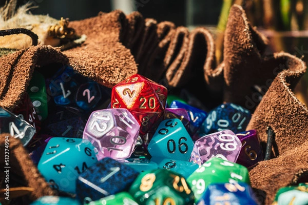Fototapeta A bunch of rpg dice in a dice bag