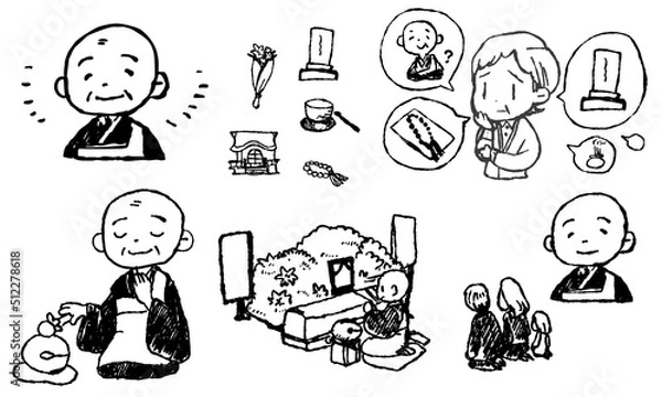 Obraz お坊さんの手書きイラスト