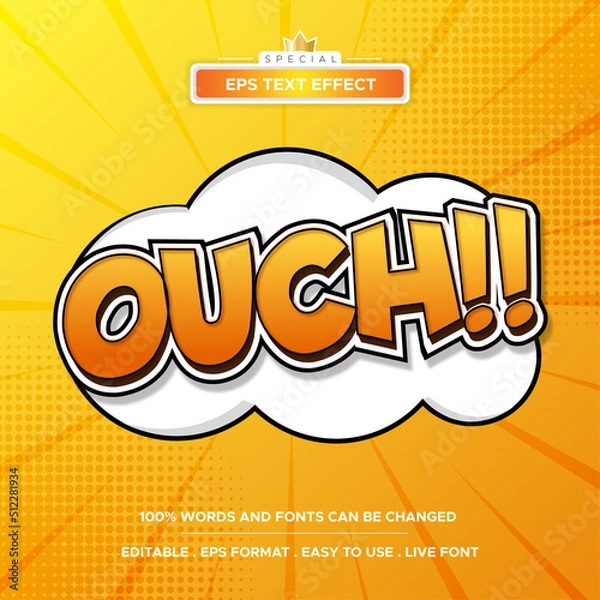 Fototapeta Comic book ouch text effect editable cartoon and pop art text style